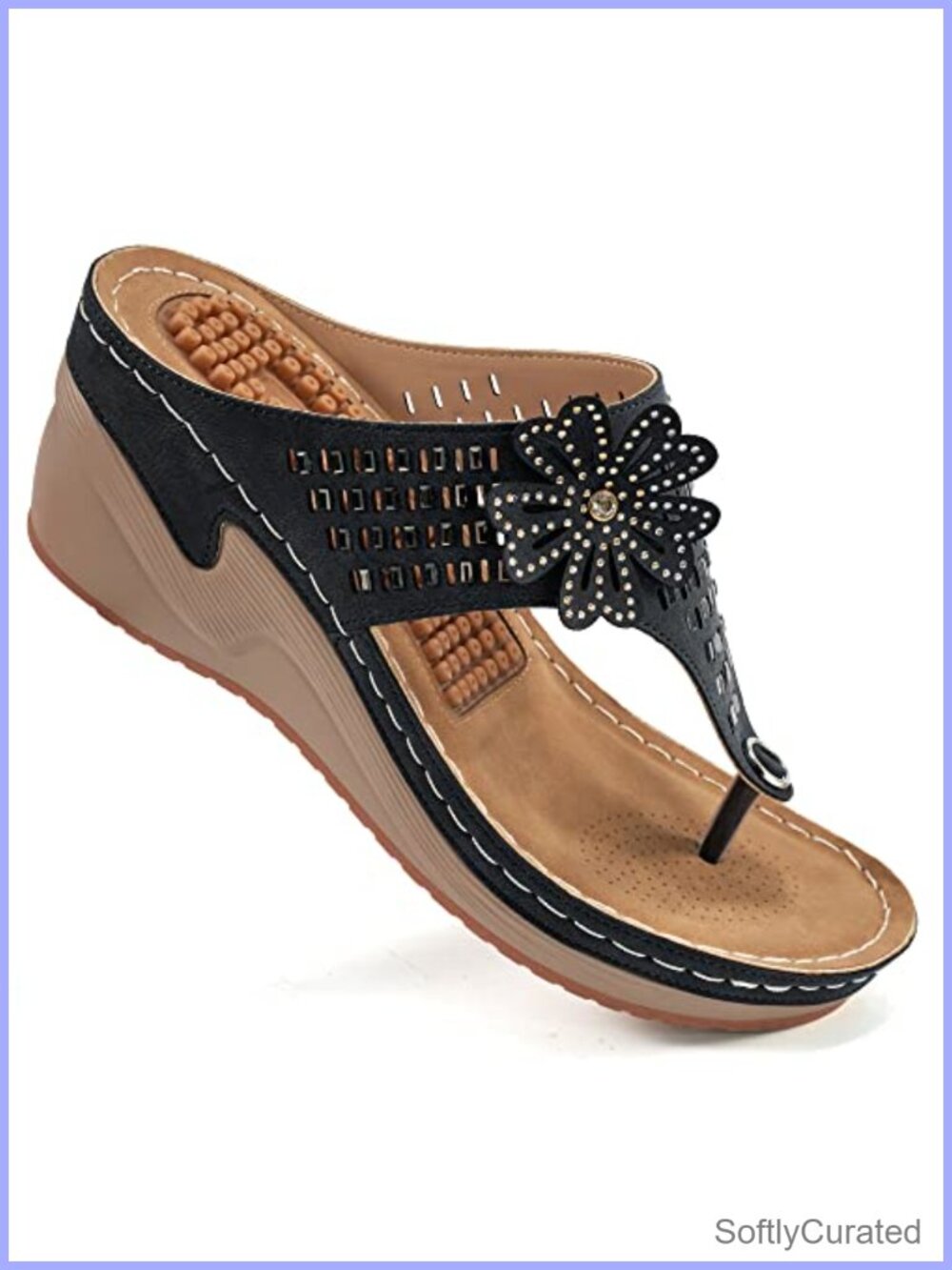 Aomigoct Wedge Sandals Women Flip Flops High Increased Flower Platform Dressy